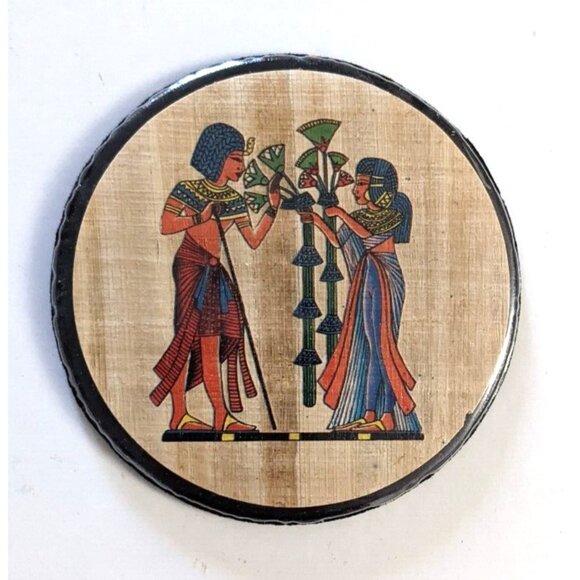 Box Of 6 VTG Papyrus Coaster Egyptian 4 In. Water Heat Resistant Lined Unused - Picture 6 of 10